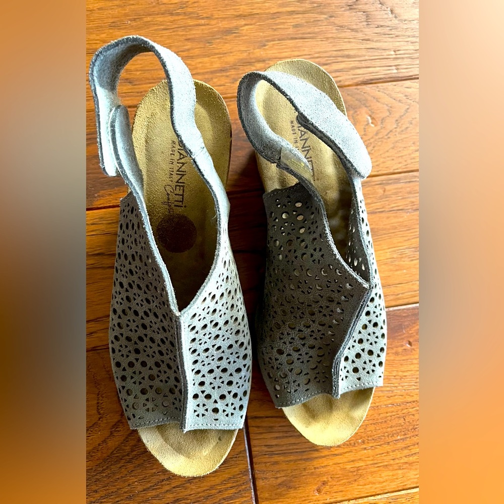 Grey suede cork heels with Velcro